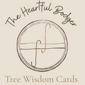 The Heartful Bodger Tree Wisdom Cards logo on a warm beige background, featuring a hand-drawn circular monogram with a tree motif and brown text.